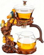 Lazy Kungfu Glass Tea Set Heat Resistant Semi Automatic Drip Rotating with Infuser Magnetic Teapot Set for Gongfu Tea Making Ideal (Gourd Bird) by ZPGXLRZ