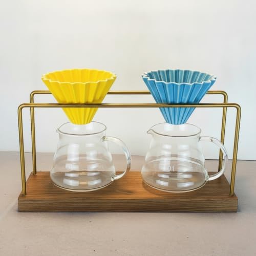 Coffee Pour Manual Brew Stand Brass-Toned Pour over Coffee Stand Solid Wood for Baristas, Home, Cafes, Kitchen - Image 4