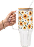 Sip-Sip Hooray! Sunflower and Bee 40oz Glass Tumbler with Lid and Straw by Sip-SipHooray