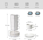 4oz Ceramic Espresso Cups Set of 4, with Stand and Saucers, White - Image 3
