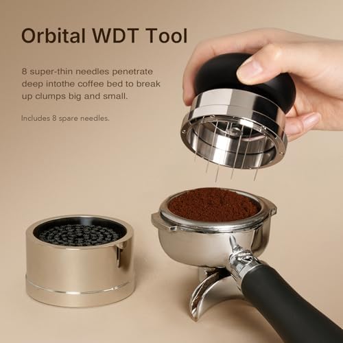 TIMEMORE Espresso Tamper Set 58.4mm with WDT Tool, Self-Leveling Tamper & Gravity Distributor for Professional Coffee Preparation - Metallic Grip - Image 3
