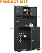 kepptory 72" Mini Fridge Cabinet with Storage, Coffee Bar Cabinet with Mini Fridge, Tall Coffee Bar Station with RGB LED Light, Wine Glass Holder, for Home Kitchen Living Room, Black - Image 2
