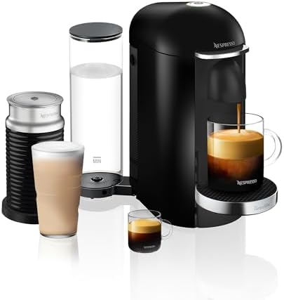 Nespresso Vertuo Plus Deluxe Coffee and Espresso Maker by Breville, Piano Black with Aeroccino Milk Frother by Unknown
