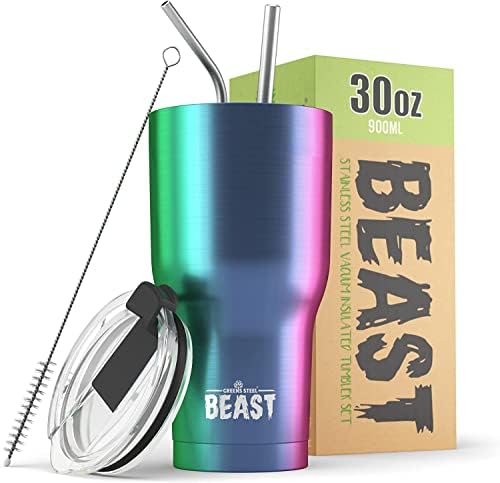 Beast 30 oz Tumbler Stainless Steel Vacuum Insulated Coffee Ice Cup Double Wall Travel Flask (Rainbow) by GreensSteel