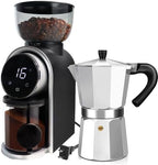 9 Cup Aluminum Espresso Stovetop Moka Pot Express Coffee Maker Percolator Italian Classic Mocha Coffee Machine with Black Electric Coffee Grinder Touchscreen 2-14 Cup Conical Burr Coffee Grinde by Theperfectcombinationofcoffeehomeandhealthylivingmakingeverydayadayofrituals