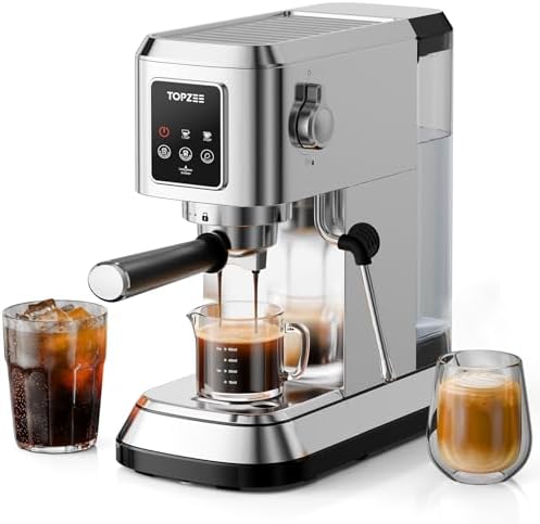 Topzee Espresso Machine 20 Bar, Compact Coffee Maker with Milk Frother & Cold Brew Function, 52oz Removable Water Tank, Stainless Steel Cappuccino, Latte Maker, Silver by TOPZEE