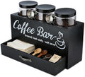 DICOSMETIC 1Set Wood Coffee Bar Container Black Coffee Bean Canister Storage Station with Shelf Coffees Storage Box with Drawer for Spoon Jar Nuts Sugar Kitchen Home by DICOSMETIC