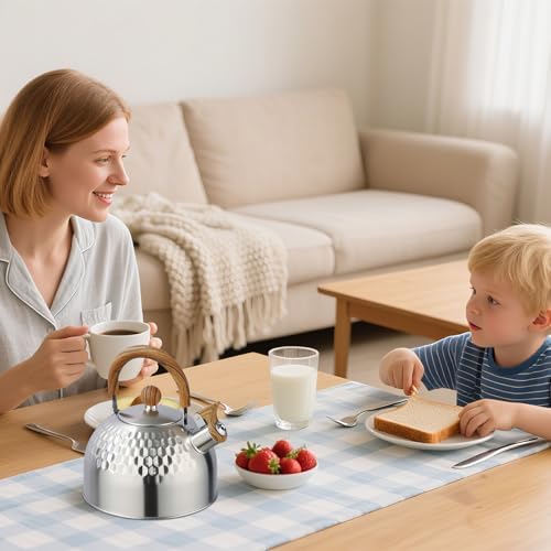 Phyllia Tea Kettle -2.5 L Whistling Tea Kettle for Stove Top Stainless Steel Tea Pot Stovetop Food Grade Water Kettle with folding Handle for Coffee Tea Milk Hot Water Kettle Pot -Silver - Image 6