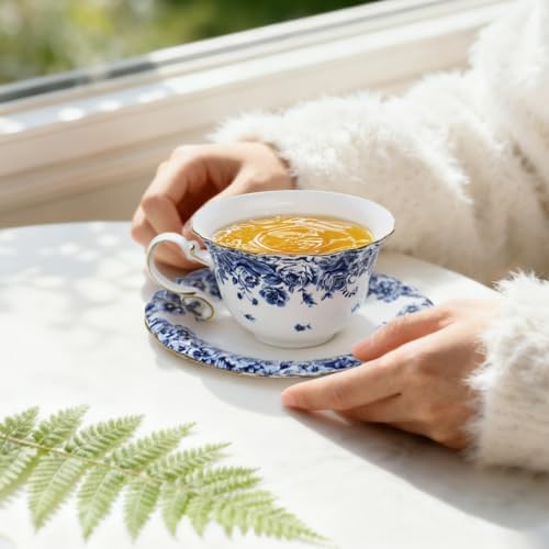 Bone China Tea Set for Adults, 13-Piece Blue and White Porcelain Tea Set for 4, Vintage Floral Tea Set With Teapot and Teaspoons, Tea Party Sets for Women Gift (Blue C) - Image 6