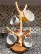Rustic Oak Branch Mug Tree Holder, Handmade Wood Coffee Cup Stand - Image 2