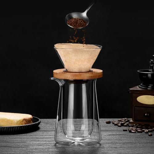 13oz Double Wall Glass Pour Over Coffee Maker Set,Plastic Free Borosilicate Glass Drip Coffee Maker,400ML Portable Mini Single Serve Hand Brew Coffee Pot for Home Office Camping,Ideal Coffee Gift - Image 7