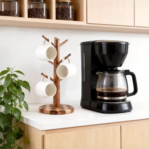 Natural Wood Mug Holder for Counter Top, Acacia Wood Coffee Mug Tree - Image 4