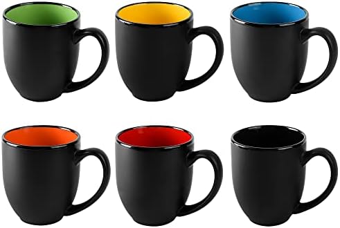 BYCNZB 16oz ceramic Coffee Mug Sets with Large Handles Matte Black Porcelain Mug Multiple colors Cups for Coffee, Tea, Juice, Cocoa Set of 6 (16oz) by BYCNZB