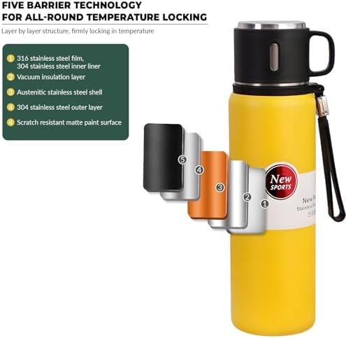 1500ml Double wall vacuum Leakproof stainless steel wide mouth insulated water bottle,tea tumbler with tea strainer infuser basket,cup and lid; travel coffee thermoses hot drinks,cold thermal flask - Image 5