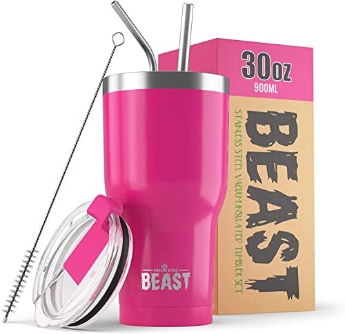 Beast 30 oz Tumbler Stainless Steel Vacuum Insulated Coffee Ice Cup Double Wall Travel Flask (Cupcake Pink) by GreensSteel