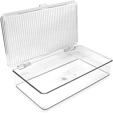 Isaac Jacobs Small Stackable Organizer Bin (10.75” x 6.5” x 2.4”) w Hinged Lid Clear Storage Box Home Office School Fridge Bathroom Kitchen Pantry Container BPAFree Food Safe (Small Clear) (Pack of 2) - Image 6