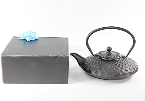 Japanese Antique 24 Fl Oz Black Dot Hobnail Chinese Cast Iron Teapot Tetsubin with Infuser + Gift Bow by Unknown