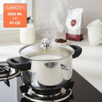 KSJONE See Through lid Milk Boiler 67 oz/2000 ml Pot, Stainless Steel Double Wall Milk Cooker with Whistle and Funnel, Silver - Image 3