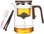 Magnetic Filter Teapot, 800ml with Tea Tongs and Brush, Enchanti Removable Tea Infuser Glass Teapot Pure Solid Wood Handle by Unknown