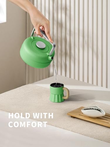 Toptier Teapot with Removable Infuser, Cast Iron Tea Kettle Stovetop Safe, Solid Geometry Cylinder Design Tea Pot Coated with Enameled Interior for 27 Ounce (800 ml), Emerald Green - Image 4