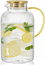 Bivvclaz 3 Liter 101 oz Stripes Gold Glass Pitcher with Lid and Handle by Bivvclaz