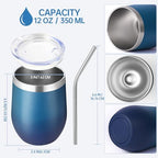 Volhoply 12oz Stainless Steel Wine Tumbler with Lid Bulk 8 Pack,Double Wall Vacuum Stemless Wine Glasses,Reusable Metal Travel Coffe Mug with Straw,Insulated Cup Gifts for Christmas（Dark Night,8 Set） - Image 2
