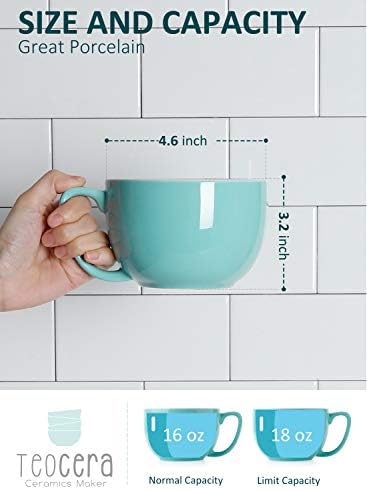 Teocera Turquoise Coffee Mugs Set of 4, 16 oz Ceramic Coffee Mug, Large Mug Set with Handle for Cold or Hot Drinks like Cocoa, Milk, Latte, Fruit Cereal, Long-lasting Porcelain with Modern Design - Image 3