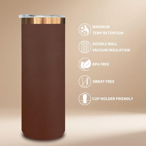 20 oz Skinny Tumblers Bulk with Lids and Straws Brown,4 pack - Image 3