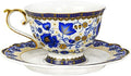 ACMLIFE Bone China Tea Cups and Saucers, 6.8 oz Tea Cup and Saucer Set, with Gold Trim and Gift Box, Blue and White (Blue-D) by ACMLIFE