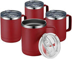 MEWAY 12oz Coffee Mug With Handle 4 Pack Bulk,Stainless Steel Insulated Travel Tumblers With Sliding Lid,Double Wall Vacuum Camping Cup for Hot & Cold Drinks Tea (Red,Set of 4) by MEWAY