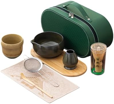 Matcha Whisk Set, 8-Piece Complete Ceramic Kit with Bamboo Whisk, Bowl, Sifter & Scoop – Japanese Tea Ceremony Gift for Beginners (K) by Unknown