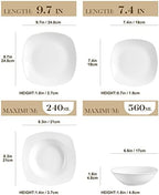 MALACASA Dinnerware Sets, 24-Piece Porcelain Square Dishes, Grey White Ceramic Dish Set for 6, Chip and Scratch Resistant Plates and Bowls Sets, Series ELISA - Image 2