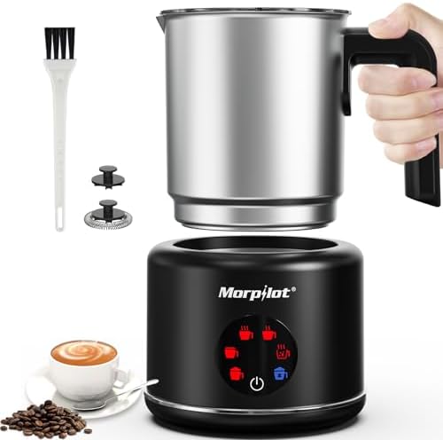 Large Electric Milk Frother and Steamer, 16.9oz/500ml Milk Steamer and Frother for Latte or Hot Chocolate, Dishwasher Safe, 6 Functions, Enjoy Perfect Milk Froth in 2 Min (Black-Stainless Steel) by Morpilot
