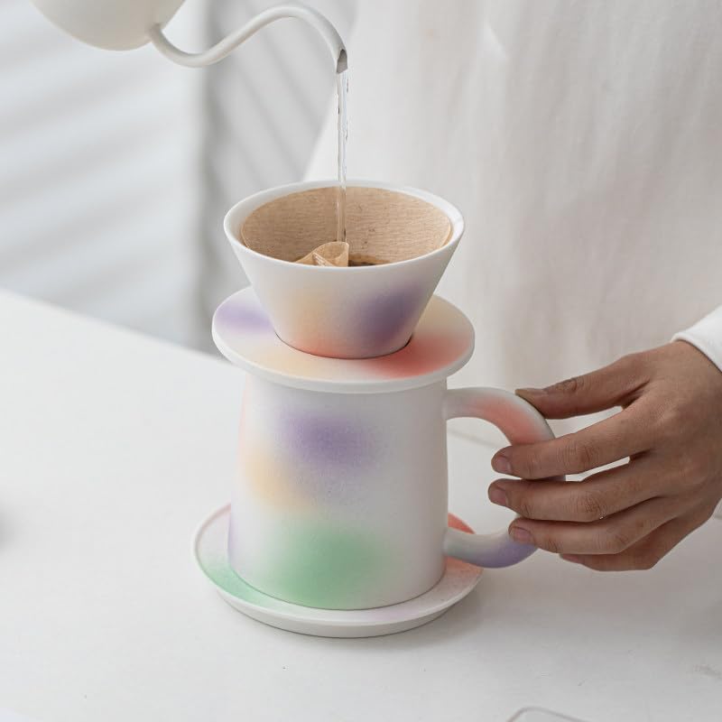 Handmade Color Rainbow Pour Over Coffee Maker Set, Ceramic Coffee Dripper Brewer Heat Resistant Coffee Pot Decanter ACM05C - Image 2
