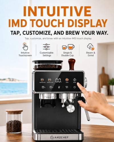 AMZCHEF Espresso Machine with Grinder, 20 Bar, Latte & Cappuccino, Black - Image 5