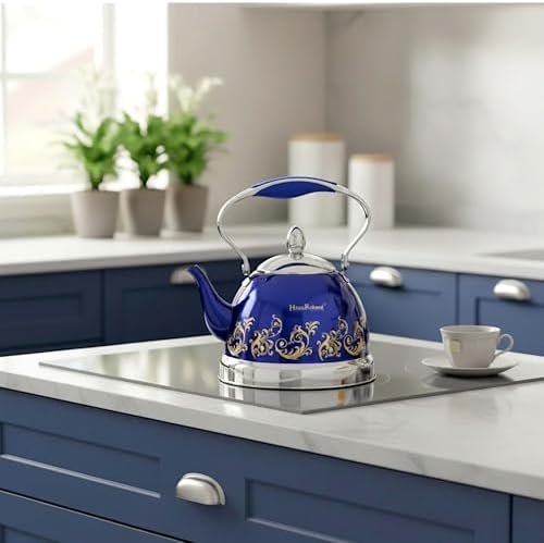 Stainless Steel Kettle 0.74-qt – Small Tea Kettle for Stovetop, Fast Boiling Metal Teapot with Ergonomic Handle, Compact Water Kettle for Coffee & Tea, Silver (Blue 0.7L) - Image 2