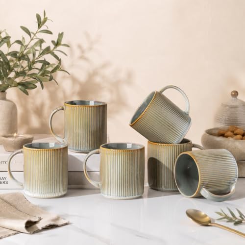 theterra Ceramic Coffee Mugs Set of 6, 14.2 oz Coffee Cups with Handle by TheTerra