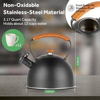 Whistling Stovetop Tea Kettle, 3.2 Quart Stainless Steel Teapot with Cool Touch Ergonomic Handle, Hot Water Fast to Boil, Black - Image 2