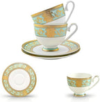 Luxury White & Gold Embossed Tea Cups and Saucers with Teapot, Sugar Bowl, & &Creamer, Vintage European Porcelain Coffee Set for Tea Party, Wedding, Gift (Gold Lace, 4pcs/set) - Image 7