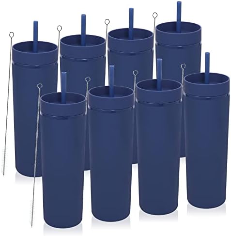Volhoply 20oz Tumbler with Lid and Straw 8 Pack,Double Wall Plastic Skinny Tumblers Bulk,Reusable Travel Cute Coffee Mug,BPA Free Matte Acrylic Water Cups With Straw for Party,DIY Gifts(Navy, 8 Set) by LiveFully%EF%BC%8CDrinkFreely%E2%80%94KeepGoingwithVolhoply%EF%BC%81