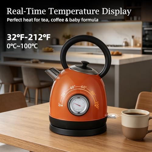 Retro Dom Shape Electric Kettle Stainless Steel, Temperature Gauge, 1.7L Tea Water Boiler, 1500W Fast Quiet Boil,Auto Shut-Off,Boil-Dry Protection - Image 2
