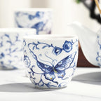 fanquare Chinese Blue and White Porcelain Tea Set with 1 Teapot Set, 6 Tea Cups, Butterfly Pattern Asian Japanese Tea Sets for Adults - Image 4