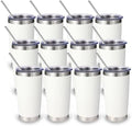Volhoply 20oz Stainless Steel Tumbler with Lid and Straw Bulk 12 Pack,Double Wall Insulated Travel Iced Coffee Mug Fits Cup Holder,Powder Coated Cups for Hot/Cold Drinks,Christmas Gifts（White,12 Set） by LiveFully%EF%BC%8CDrinkFreely%E2%80%94KeepGoingwithVolhoply%EF%BC%81
