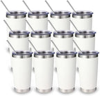 Volhoply 20oz Stainless Steel Tumbler with Lid and Straw Bulk 12 Pack,Double Wall Insulated Travel Iced Coffee Mug Fits Cup Holder,Powder Coated Cups for Hot/Cold Drinks,Christmas Gifts（White,12 Set） by LiveFully%EF%BC%8CDrinkFreely%E2%80%94KeepGoingwithVolhoply%EF%BC%81