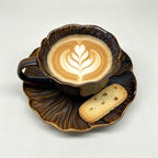 HVH Cappuccino Cups with Saucers Set of 4, 10 oz Reactive Glaze Ceramic Coffee Cup For Espresso, Latte, Cafe Mocha, Tea Cups and Saucer Set for Kitchen or Cafe, Corn Poppy Series (Reactive Darkblue) - Image 4