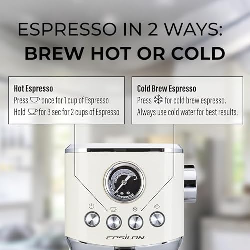Epsilon Coffee Machine with Milk Frother, Compact 20-Bar Espresso Maker, Hot and Iced Coffee Maker with Removable Water Tank, Cold Brew Feature, and Steam Wand, 1.2L Capacity - Stainless Steel - Image 4