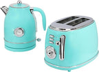 1.8 Quart Electric Tea Kettle and 2 Slice Toaster Combo, Retro Kitchen Appliance Set with Adjustable Browning and Water Temperature Gauge (Turquoise) by Unknown