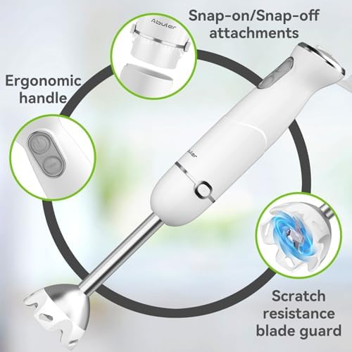 Immersion Blender Handheld 5 in 1 Hand Blender, 1000W Hand Mixer Stick, BPA-Free 12 Speed Handheld Blender with Mixing Beaker, Chopper, Whisk and Milk Frother for Soup, Sauce, Baby Food (White) - Image 4