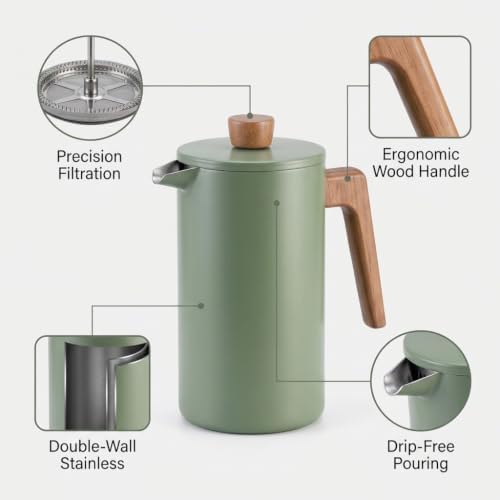 304 Stainless Steel French Press Coffee Maker 34oz Insulated Coffee Press - Image 2