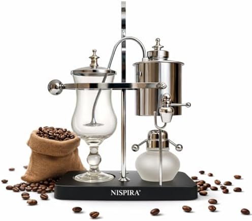 Nispira Belgian Balance Syphon Vacuum Coffee Maker, 500 ml Vintage Gravity Brewing System, Silver Finish, Manual Tabletop Coffee Brewer by Nispira